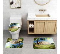QRFASFZO Alfombra Baño 3 Piezas,Absorbente Alfombrillas baño de Pelo Largo y Alfombrillas para Inodoro,Antideslizante y Lavable,Ciudad, Coliseo, una Maravilla Antigua bañada por el Sol, rodeada de e