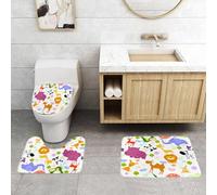 QRFASFZO Alfombra Baño 3 Piezas,Absorbente Alfombrillas baño de Pelo Largo y Alfombrillas para Inodoro,Antideslizante y Lavable,Patrón de Papel Tapiz sin Costuras de Lindos Animales de Granja.