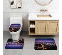 QRFASFZO Alfombra Baño 3 Piezas,Absorbente Alfombrillas baño de Pelo Largo y Alfombrillas para Inodoro,Antideslizante y Lavable,Vista del Centro de Los Ángeles Desde Las colinas de Hollywood.