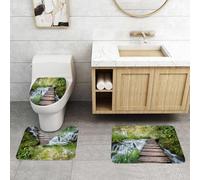 QRFASFZO Alfombra Baño 3 Piezas,Absorbente Alfombrillas baño de Pelo Largo y Alfombrillas para Inodoro,Antideslizante y Lavable,Bosque idílico, Puente de Troncos Desgastados Que serpentea sobre una