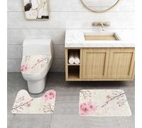 QRFASFZO Alfombra Baño 3 Piezas,Absorbente Alfombrillas baño de Pelo Largo y Alfombrillas para Inodoro,Antideslizante y Lavable,Mariposa de Flores de Primavera Volando sobre Flores de Cerezo Rosa ja