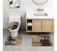 QRFASFZO Alfombra Baño 3 Piezas,Absorbente Alfombrillas baño de Pelo Largo y Alfombrillas para Inodoro,Antideslizante y Lavable,Pirata, Barco con Banderas Negras flotando en el océano bajo los Rayos