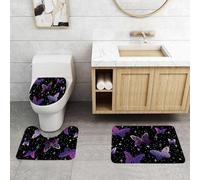 QRFASFZO Alfombra Baño 3 Piezas,Absorbente Alfombrillas baño de Pelo Largo y Alfombrillas para Inodoro,Antideslizante y Lavable,Luz Estelar misteriosa, Mariposa Morada revoloteando Entre Estrellas s