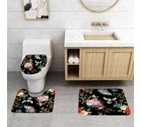 QRFASFZO Alfombra Baño 3 Piezas,Absorbente Alfombrillas baño de Pelo Largo y Alfombrillas para Inodoro,Antideslizante y Lavable,Rosas, peonías, Flores Silvestres, ruiseñor, pájaros, Lirio de los Val