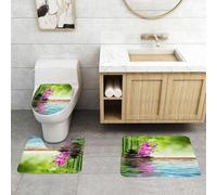 QRFASFZO Alfombra Baño 3 Piezas,Absorbente Alfombrillas baño de Pelo Largo y Alfombrillas para Inodoro,Antideslizante y Lavable,Orquídea Flor Piedra Cultura Oriental Espiritualidad Bienestar Vacacio