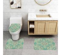 QRFASFZO Alfombra Baño 3 Piezas,Absorbente Alfombrillas baño de Pelo Largo y Alfombrillas para Inodoro,Antideslizante y Lavable,Turquesa, árabe, islámico, Persa, Imperio otomano, patrón, Turco, Irán