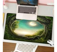 QRFASFZO Alfombrilla Ratón,XXL 80x30 cm Mouse Pad Grande Gaming, Alfombrilla Antideslizante,Tapete Escritorio con Bordes Cosidos,El Camino Secreto en el Bosque bajo la Luz de la Luna, Bosque Misterio