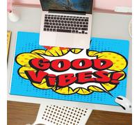 QRFASFZO Alfombrilla Ratón,XXL 80x30 cm Mouse Pad Grande Gaming, Alfombrilla Antideslizante,Tapete Escritorio con Bordes Cosidos,Buenas Vibraciones, composición de Arte Pop con Burbujas de diálogo, l