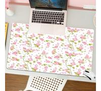 QRFASFZO Alfombrilla Ratón,XXL 80x30 cm Mouse Pad Grande Gaming, Alfombrilla Antideslizante,Tapete Escritorio con Bordes Cosidos,Patrón Floral, Flores Rosas y Plantas Verdes, diseño repetido sobre fo