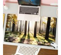 QRFASFZO Alfombrilla Ratón,XXL 80x30 cm Mouse Pad Grande Gaming, Alfombrilla Antideslizante,Tapete Escritorio con Bordes Cosidos,Bosque, la luz del Sol atraviesa la Niebla, iluminando árboles Altos y
