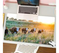 QRFASFZO Alfombrilla Ratón,XXL 80x30 cm Mouse Pad Grande Gaming, Alfombrilla Antideslizante,Tapete Escritorio con Bordes Cosidos,Ganado Vaca Nebraska Ganado Hereford Atardecer Naturaleza Campo Parque