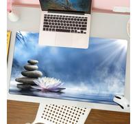 QRFASFZO Alfombrilla Ratón,XXL 80x30 cm Mouse Pad Grande Gaming, Alfombrilla Antideslizante,Tapete Escritorio con Bordes Cosidos,Piedras apiladas, nenúfares y un Cielo Soleado, Lleno de guijarros y a