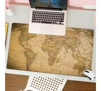 QRFASFZO Alfombrilla Ratón,XXL 80x30 cm Mouse Pad Grande Gaming, Alfombrilla Antideslizante,Tapete Escritorio con Bordes Cosidos,Wanderlust Decor, Mapa Antiguo del Viejo Mundo en Colores Retro con no