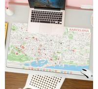 QRFASFZO Alfombrilla Ratón,XXL 80x30 cm Mouse Pad Grande Gaming, Alfombrilla Antideslizante,Tapete Escritorio con Bordes Cosidos,Mapa, Plano de Las Calles de Barcelona, Parques, distritos, atraccione
