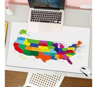 QRFASFZO Alfombrilla Ratón,XXL 80x30 cm Mouse Pad Grande Gaming, Alfombrilla Antideslizante,Tapete Escritorio con Bordes Cosidos,Wanderlust, Colorido Mapa de EE. UU. con Estados y Casas