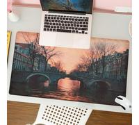 QRFASFZO Alfombrilla Ratón,XXL 80x30 cm Mouse Pad Grande Gaming, Alfombrilla Antideslizante,Tapete Escritorio con Bordes Cosidos,Colección Wanderlust, de Noche en Ámsterdam, Países Bajos, Escandinavi