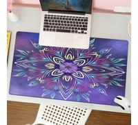 QRFASFZO Alfombrilla Ratón,XXL 80x30 cm Mouse Pad Grande Gaming, Alfombrilla Antideslizante,Tapete Escritorio con Bordes Cosidos,Mandalas fractales Arte Espacial Flores violetas Fondo geométrico Post