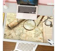 QRFASFZO Alfombrilla Ratón,XXL 80x30 cm Mouse Pad Grande Gaming, Alfombrilla Antideslizante,Tapete Escritorio con Bordes Cosidos,Decoración Wanderlust, Mapa del Mundo Vintage con Antiguos Objetos Ret
