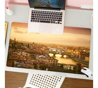 QRFASFZO Alfombrilla Ratón,XXL 80x30 cm Mouse Pad Grande Gaming, Alfombrilla Antideslizante,Tapete Escritorio con Bordes Cosidos,Decoración Wanderlust, Puente Vecchio Italia, Sol a Vista de pájaro, S