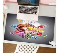 QRFASFZO Alfombrilla Ratón,XXL 80x30 cm Mouse Pad Grande Gaming, Alfombrilla Antideslizante,Tapete Escritorio con Bordes Cosidos,Temática de Casino con Dados, Cartas y fichas de Colores sobre Fondo o