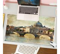QRFASFZO Alfombrilla Ratón,XXL 80x30 cm Mouse Pad Grande Gaming, Alfombrilla Antideslizante,Tapete Escritorio con Bordes Cosidos,Paisaje Urbano Italiano de San Pedro, Roma, Estilo Retro, Vintage, Via
