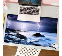 QRFASFZO Alfombrilla Ratón,XXL 80x30 cm Mouse Pad Grande Gaming, Alfombrilla Antideslizante,Tapete Escritorio con Bordes Cosidos, Lago, Tempesta estiva Lampeggia sopra le rocce nell'oceano Incubo TEM