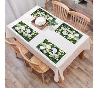 QRFASFZO Juego de 6 PVC Manteles Individuales Lavables,Fácil Limpieza, Antideslizantes, Resistentes al Calor,Flor, Pintura al óleo Vista Campo impresionismo Arte Flores Prado Novia, Verde cre,30x45cm