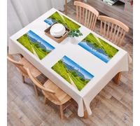 QRFASFZO Juego de 6 PVC Manteles Individuales Lavables,Fácil Limpieza, Antideslizantes, Resistentes al Calor,Paisaje de Pradera Alpina, exuberante vegetación, Flores Silvestres Amarillas y un,30x45cm