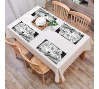 QRFASFZO Juego de 6 PVC Manteles Individuales Lavables,Fácil Limpieza, Antideslizantes, Resistentes al Calor,Representaciones artísticas del Lobo, Las impactantes Pinturas en Blanco y Negro d,30x45cm