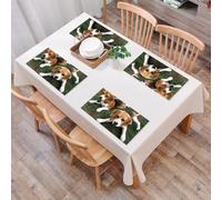 QRFASFZO Juego de 6 PVC Manteles Individuales Lavables,Fácil Limpieza, Antideslizantes, Resistentes al Calor,Animal, Dos Lindos Cachorros descansando en el césped, uno con un Objeto extraño e,30x45cm