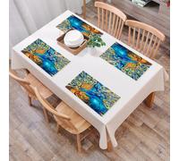 QRFASFZO Juego de 6 PVC Manteles Individuales Lavables,Fácil Limpieza, Antideslizantes, Resistentes al Calor,Pintura al óleo artística de un Abrazo íntimo de una Pareja de Pavos Reales Verdes,30x45cm