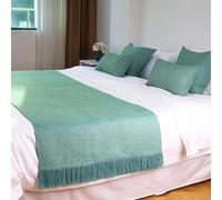 QRGMKL Corredor de Cama de Color sólido para Dormitorio y Hotel, Bufandas de Cama de Lujo Modernas Protector de Ropa de Cama de Colcha de Moda con Borla-Aqua Green||210X50cm for 1.5m Bed
