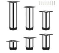 Qrity 4 Piezas Patas para Muebles Altura Regulables, 250mm Armario de Cocina Pies Redondo, Metal Cromado, para Sofas, Mesa, Cama