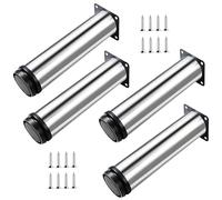 Qrity 4 Piezas Patas para Muebles Altura Regulables, Total: 180-195mm Armario de Cocina Pies Redondo, Metal Cromado, para Sofas, Mesa, Cama