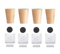 Qrity 4 Piezas Patas para Muebles Madera, Pies de Madera para Muebles con Placas de Montaje y Tornillos, 6CM