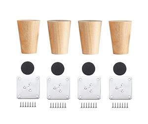Qrity 4 Piezas Patas para Muebles Madera, Pies de Madera para Muebles con Placas de Montaje y Tornillos, 6CM