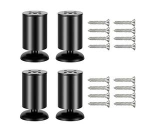 Qrity 4 Unidades Patas de Metal Muebles, 8cm Pies Redondo, Patas de Armario con Estera de Goma, para Mesas, Armarios, Sofás, Negro
