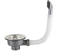 Qrity Fregadero de Cocina 114 mm Colador de Cesta 1½ "Desagüe y Rectángulo Rebosadero, Colador de Cesta para Fregadero Acero Inoxidable