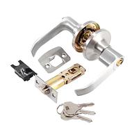 Qrity Juegos de Cerradura de Manilla Redonda, Pomo de Puerta Interior con Cerradura y Llave, para Puerta Zurda o Diestra, Picaporte de Entrada 60/70 mm-Plata