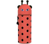 QRKPVHD Estuche Escolar Kawaii Animales, 2 en 1 Estuche de Silicona Cremallera, Estuche Vertical Retractil para Bolígrafos Lápices, Estuche Escolar Animales Compartimentos niña (Mariquita)