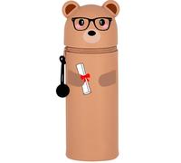 QRKPVHD Kawaii Estuche Escolar de Silicona Blanda 2 en 1 - Portalápices de Mesa, Cremallera, Estuche Papeleria de Cremallera para Lápices para Niños Niñas (Oso diplomado)