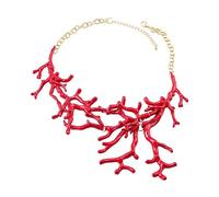 QRONCES Colgante Coral Rojo Simple con Cadena Clavícula Combinada Larga Ajustable Collar Viento Frío Bohemio para Mujer