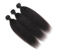 QRSTUVXZY Kinky Yaki Straight Bundles, Human Hair Unprocessed Virgin Full and Thick, Silky Soft, No Shedding, No Smell, No Tangle Hair Extensions(16inch x3)