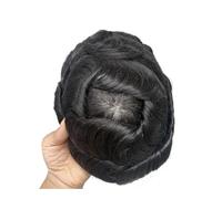QRSTUVXZY Peluca para Hombres Men Human Hair Toupee,130 Density Natural Hairline Mono Base Man Hairpiece Replacement System Unit Wigs(Black,7"X9")