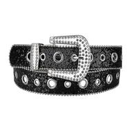 QSCTYG Cinturones de diamantes imitación for hombre y mujer, cinturón negro brillante con cristales occidentales for vestir pantalones vaqueros(115cm,Black)