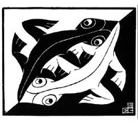 QSDTGHUIKP M.C. Escher《Motivo de llenado de planos 》Póster Surrealismo Pintura sobre lienzo Pop Arte mural de M.C. Escher Grabados para salón Decoración de Imágenes 40x40cm Sin marco