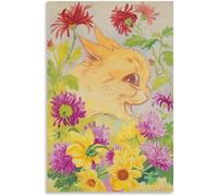 QSDTGHUIKP Póster de Louis Wain Cat Among The Flowers Dibujo mural de gato adorable Pintura de lienzo Louis Wain Grabados retro Imagen de un animal para decoración del hogar 40x65cm Sin enmarcar