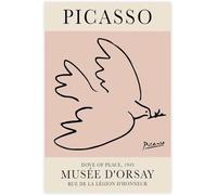 QSDTGHUIKP Póster de Pablo Picasso Paloma de la Paz Pintura minimalista en lienzo rosa Arte mural de animales Cuadro de Pablo Picasso Grabados para la decoración de oficina 16x24 pulgadas sin marco