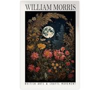 QSDTGHUIKP Póster y grabados de William Morris Luna llena y flores Pintura en lienzo Arte mural de William Morris Cuadro retro para decoración mural de 16x24 pulgadas sin marco