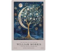 QSDTGHUIKP Póster y grabados de William Morris Pintura de lienzo de luna y estrella Arte mural de William Morris Planta de árbol para decoración de pared 16x24 pulgadas sin marco